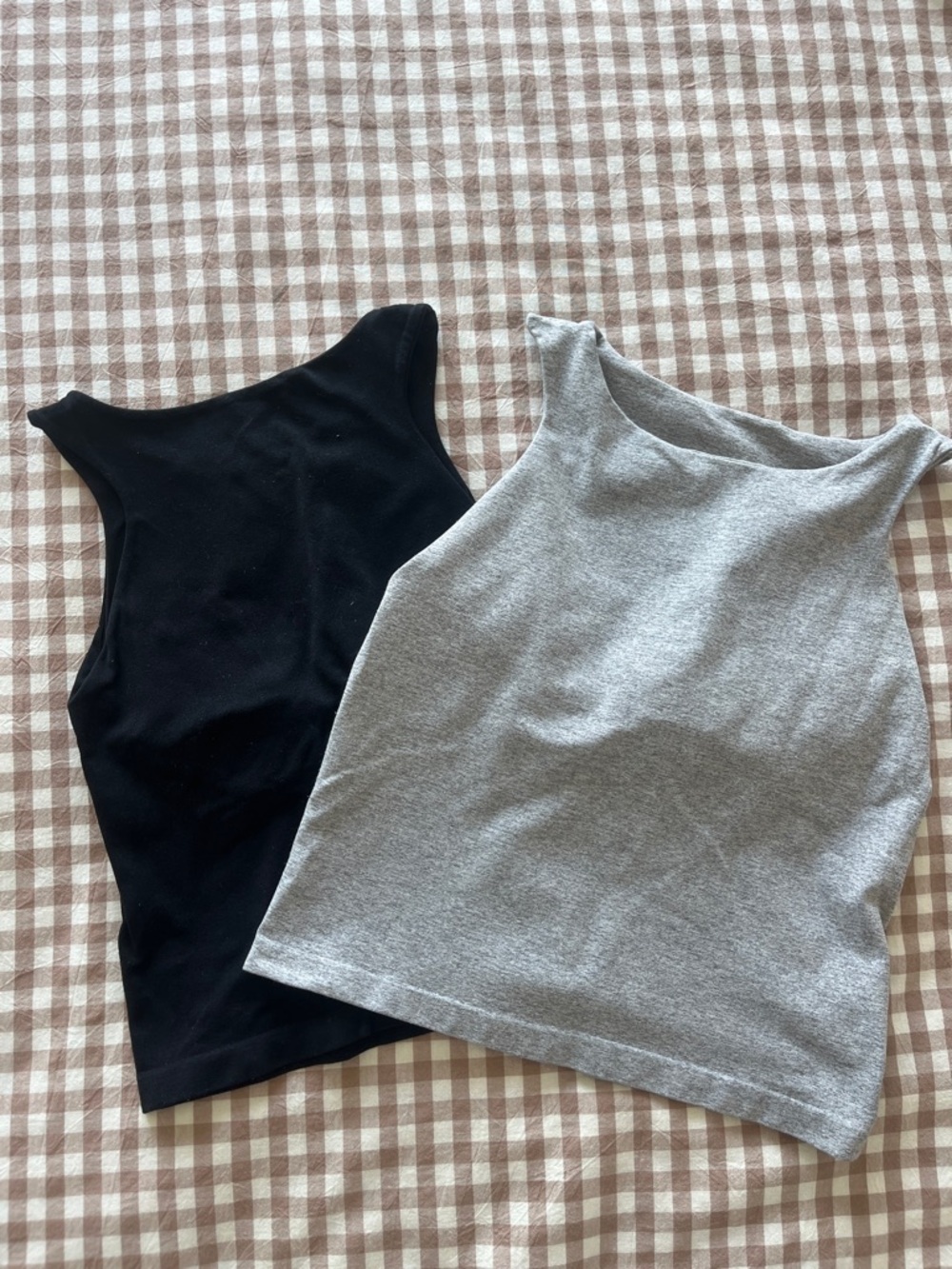 Free People Black and Gray Ribbed Tank Tops